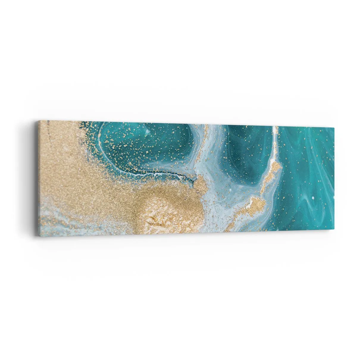 Tablou pe pânză - Vârtej de aur și turcoaz - 90x30 cm