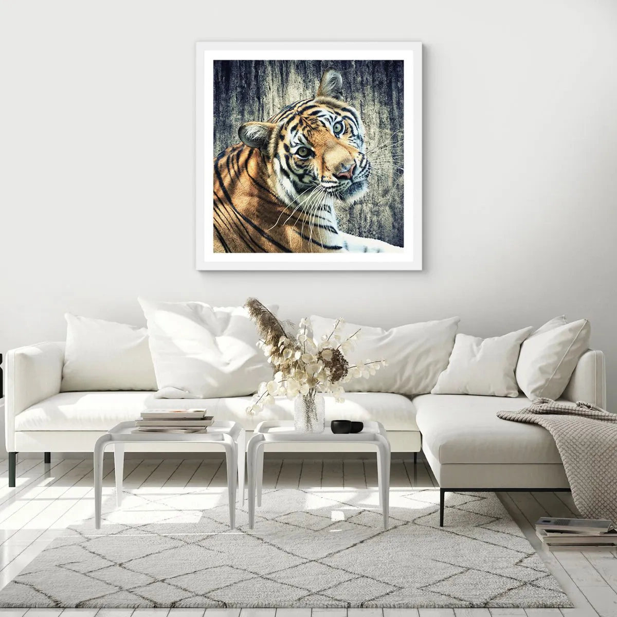 Poster în ramă albă - Portret în fluxuri de lumină - 30x30 cm