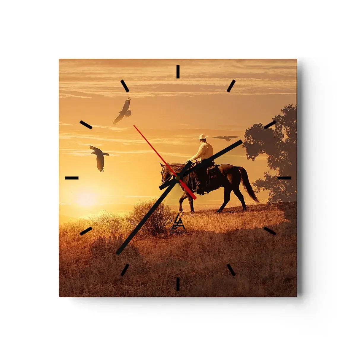 Ceas de perete - Ceas pe sticlă - Singur peste prerie - 30x30 cm