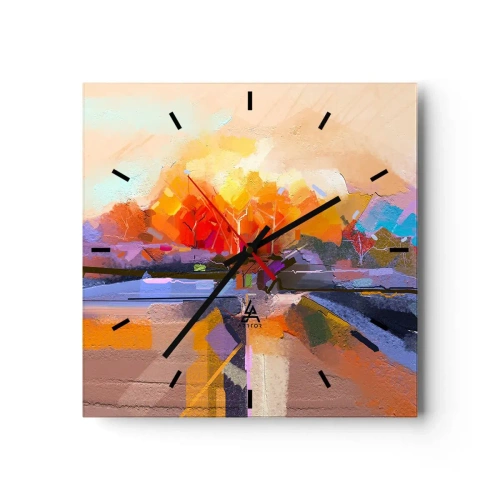 Ceas de perete - Ceas pe sticlă - A devenit toamnă - 30x30 cm