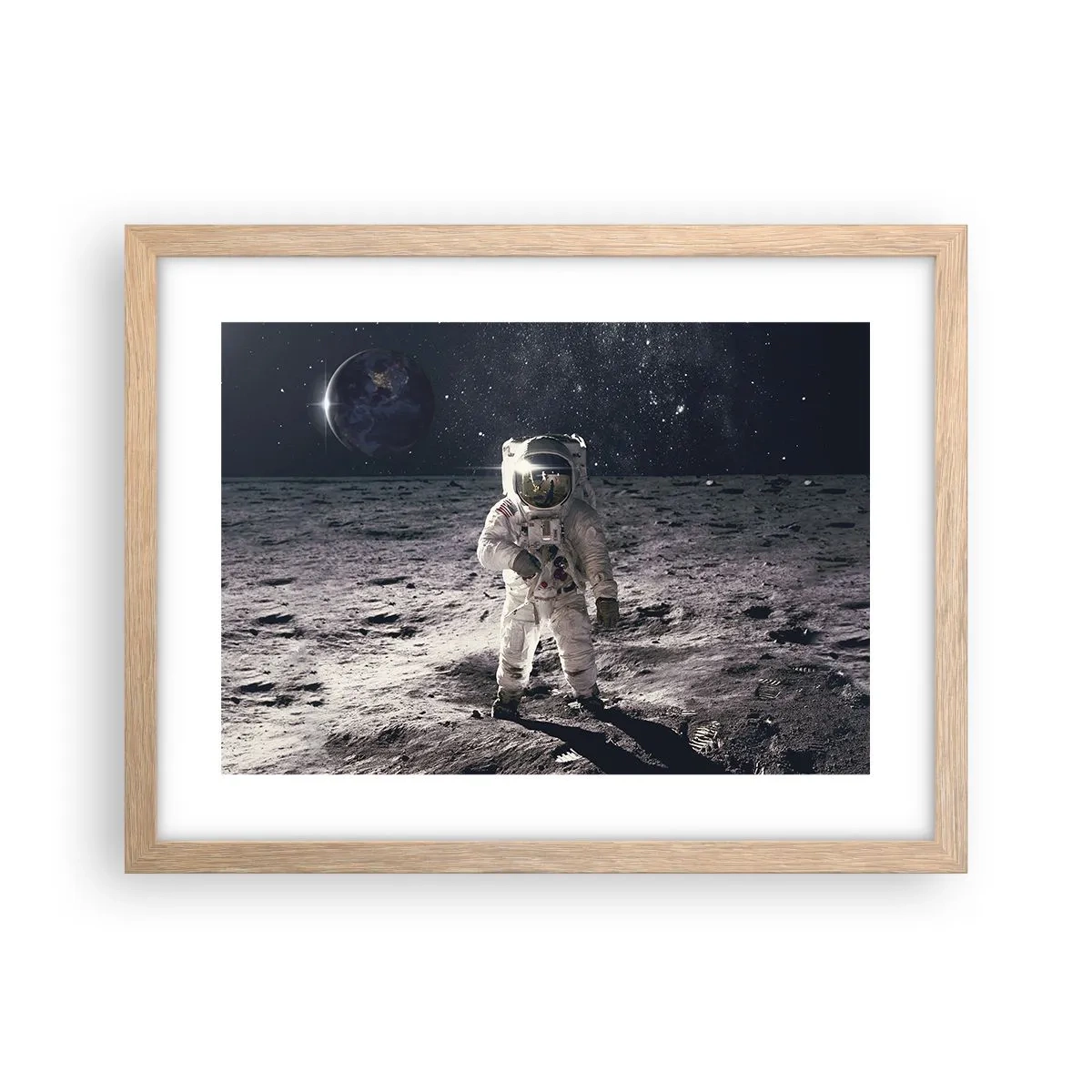 Poster în ramă de stejar deschis - Salutări de pe Lună - 40x30 cm