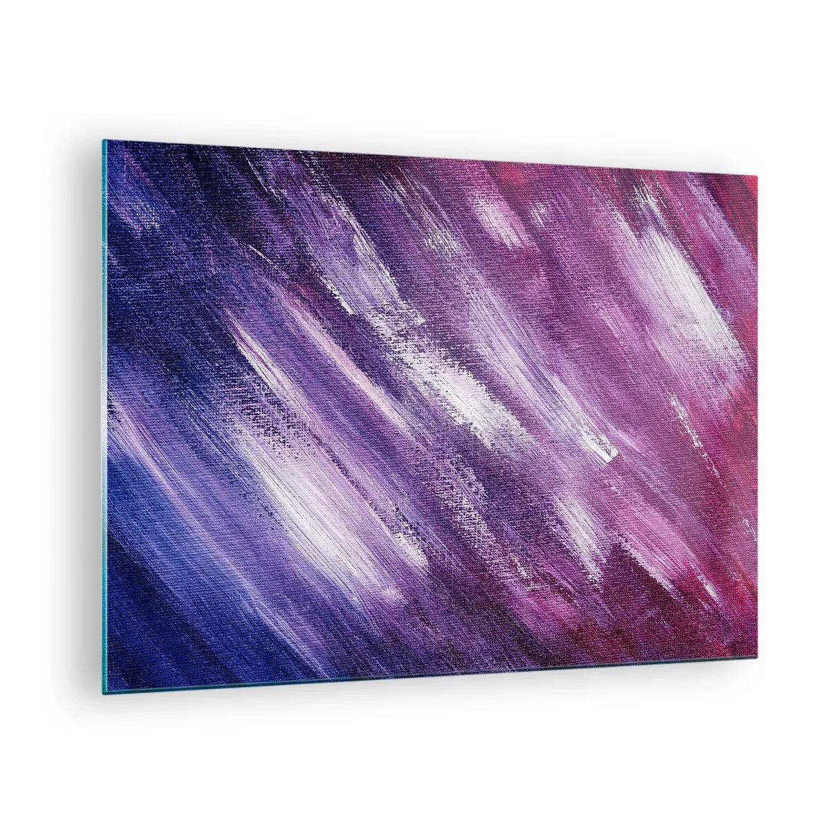 Tablou pe sticlă - Pictură abstractă în nuanțe de violet și alb - 70x50cm - Când bate vântul însorit - Decorațiune modernă pentru perete pentru living și dormitor ARTTOR