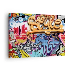 Tablou pe pânză Canvas - Graffiti colorat cu inscripții și ilustrații dinamice - 70x50cm - Picturi murale, picturi murale... - Decorațiune modernă pentru perete pentru living și dormitor ARTTOR
