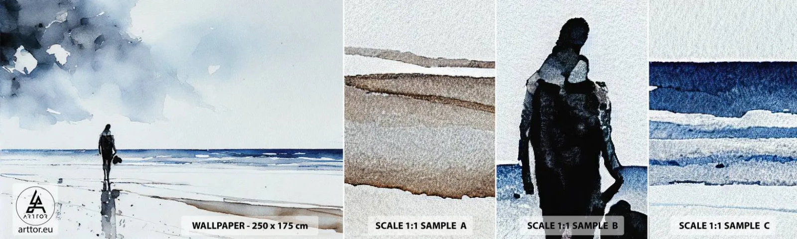 Mostră tapet autocolant Deluxe Sticker - Vorbind cu marea - Singuratic, Om, Coasta - 100x30 cm