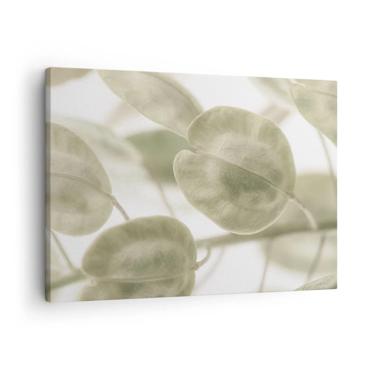 Tablou pe pânză Canvas - pictură delicată cu frunze în nuanțe pastelate de verde pe un fundal deschis. - 70x50cm - La început au fost frunzele... - Decorațiune modernă pentru perete pentru living și dormitor ARTTOR