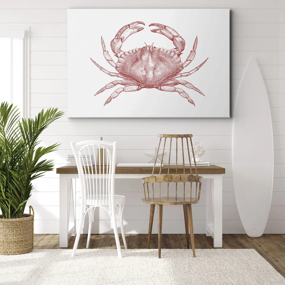 Tablou pe pânză Canvas - Desenul unui crab într-o nuanță roșie - 70x50cm - Crab peste crabi - Decorațiune modernă pentru perete pentru living și dormitor ARTTOR