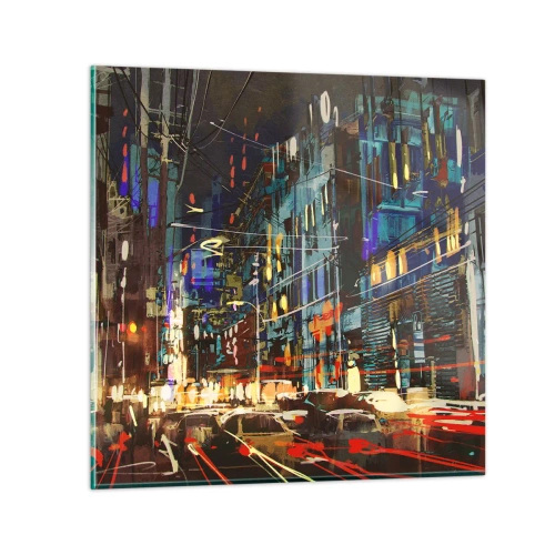 Tablou pe sticlă - Agitația de seară a străzii - 40x40 cm