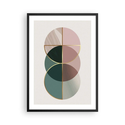 Poster în ramă neagră - Compoziție geometrică abstractă cu cercuri și aur - 50x70cm - Roată cu roată… - Decorațiune modernă pentru perete pentru living și dormitor ARTTOR