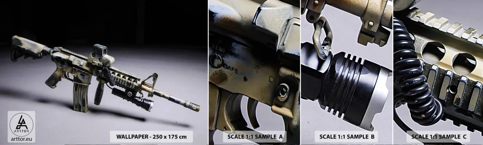 Mostră tapet autocolant Deluxe Sticker - Întotdeauna amenințătoare - Militar, Puşcă, Armă - 100x30 cm