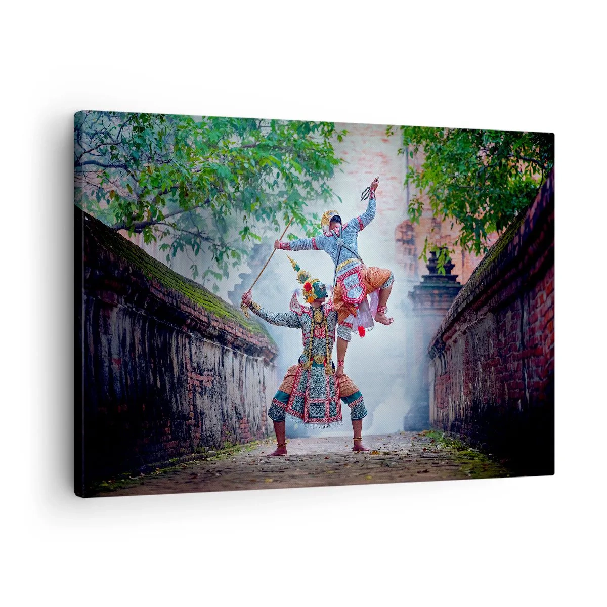Tablou pe pânză Canvas - Dans tradițional într-un cadru istoric cu un zid și copaci - 70x50cm - Un dans de o frumusețe mortală - Decorațiune modernă pentru perete pentru living și dormitor ARTTOR