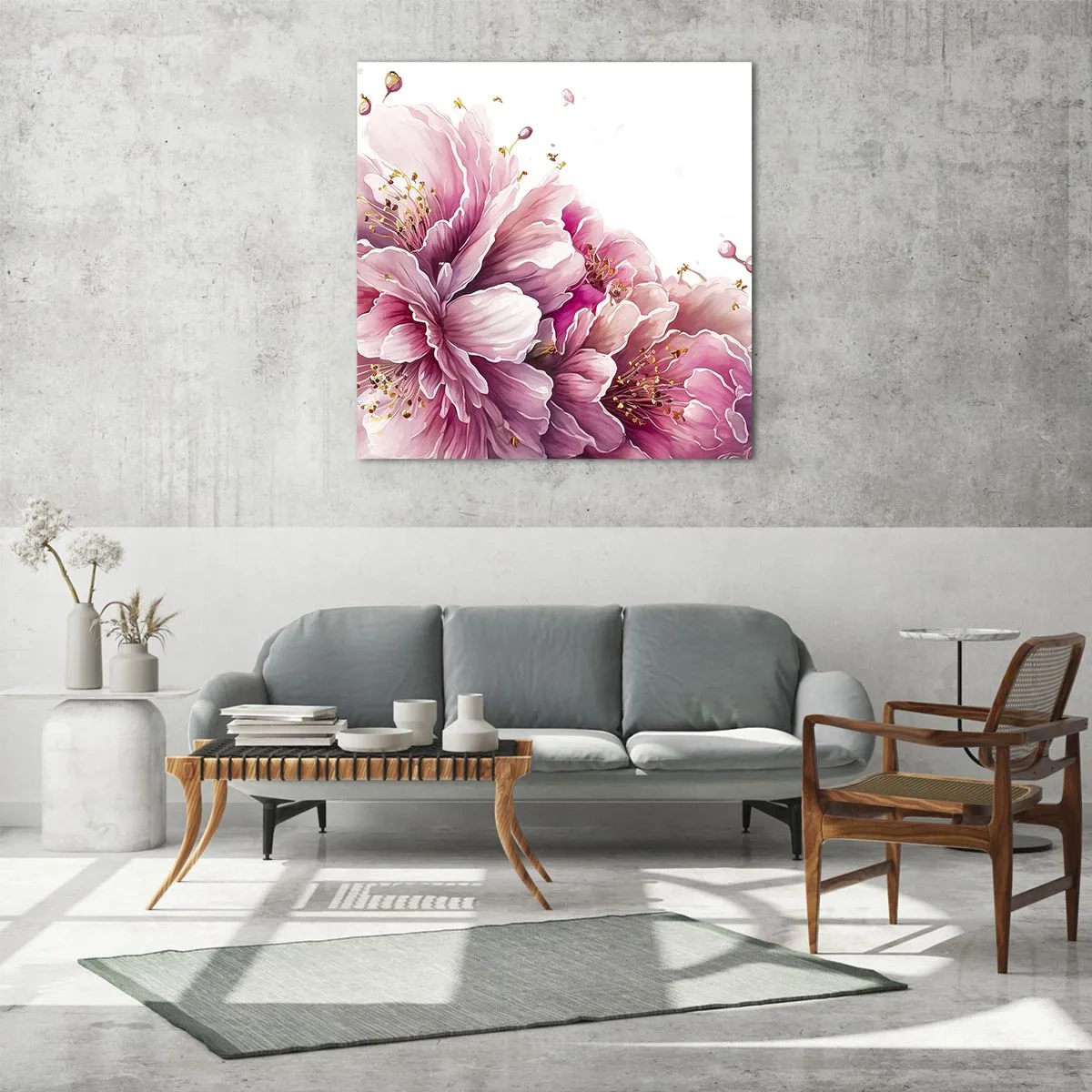 Tablou pe sticlă - Flori de cireș - 30x30 cm