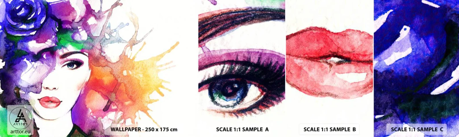 Mostră de Tapet Standard Eco - Cu capul în nori - Femeie, Chipul de femeie, Abstracția - 100x30 cm