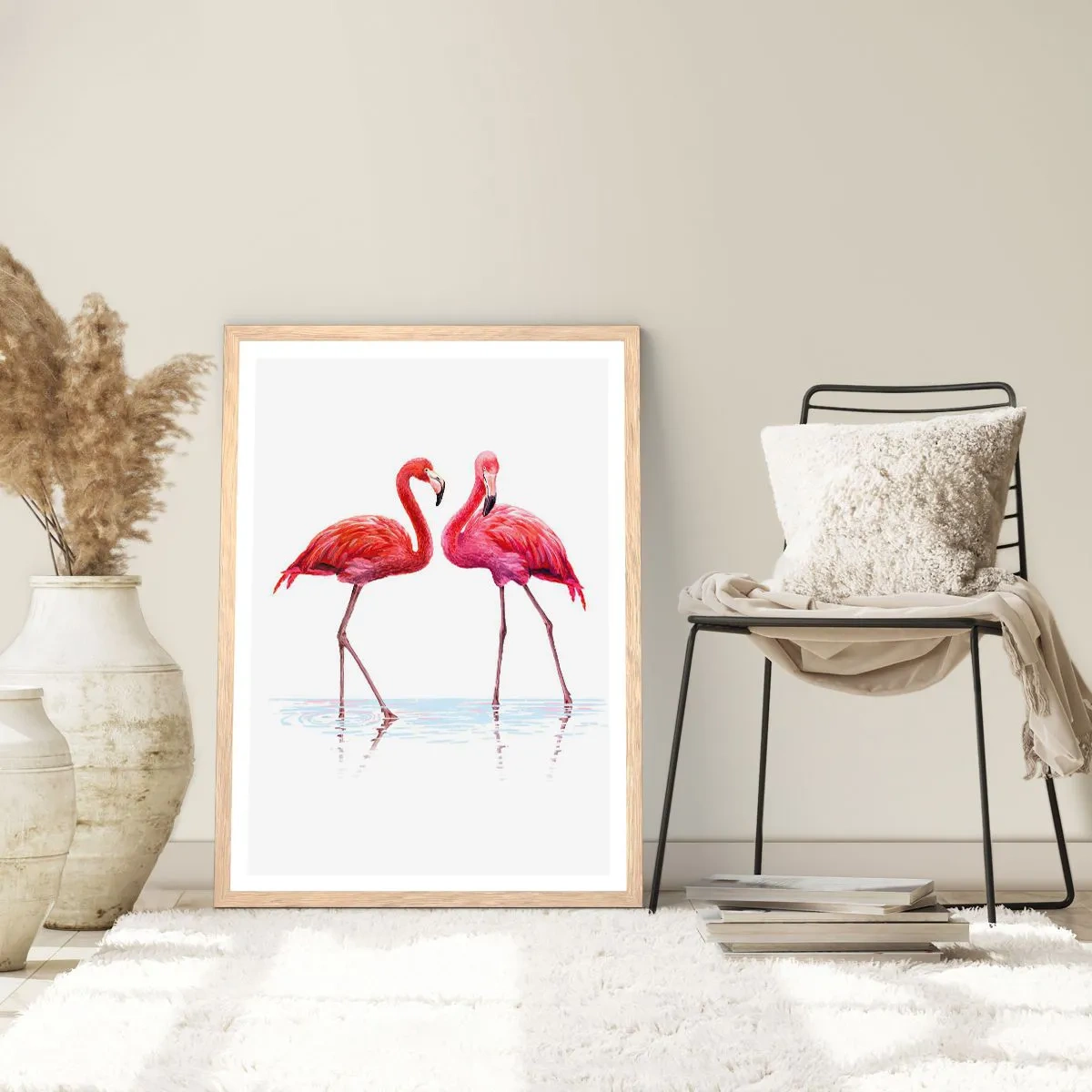 Poster în ramă de stejar deschis - Pink randez-vous - 70x100 cm