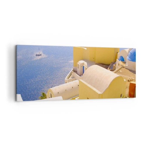 Tablou pe pânză - Peisaj grecesc în alb și albastru - 100x40 cm