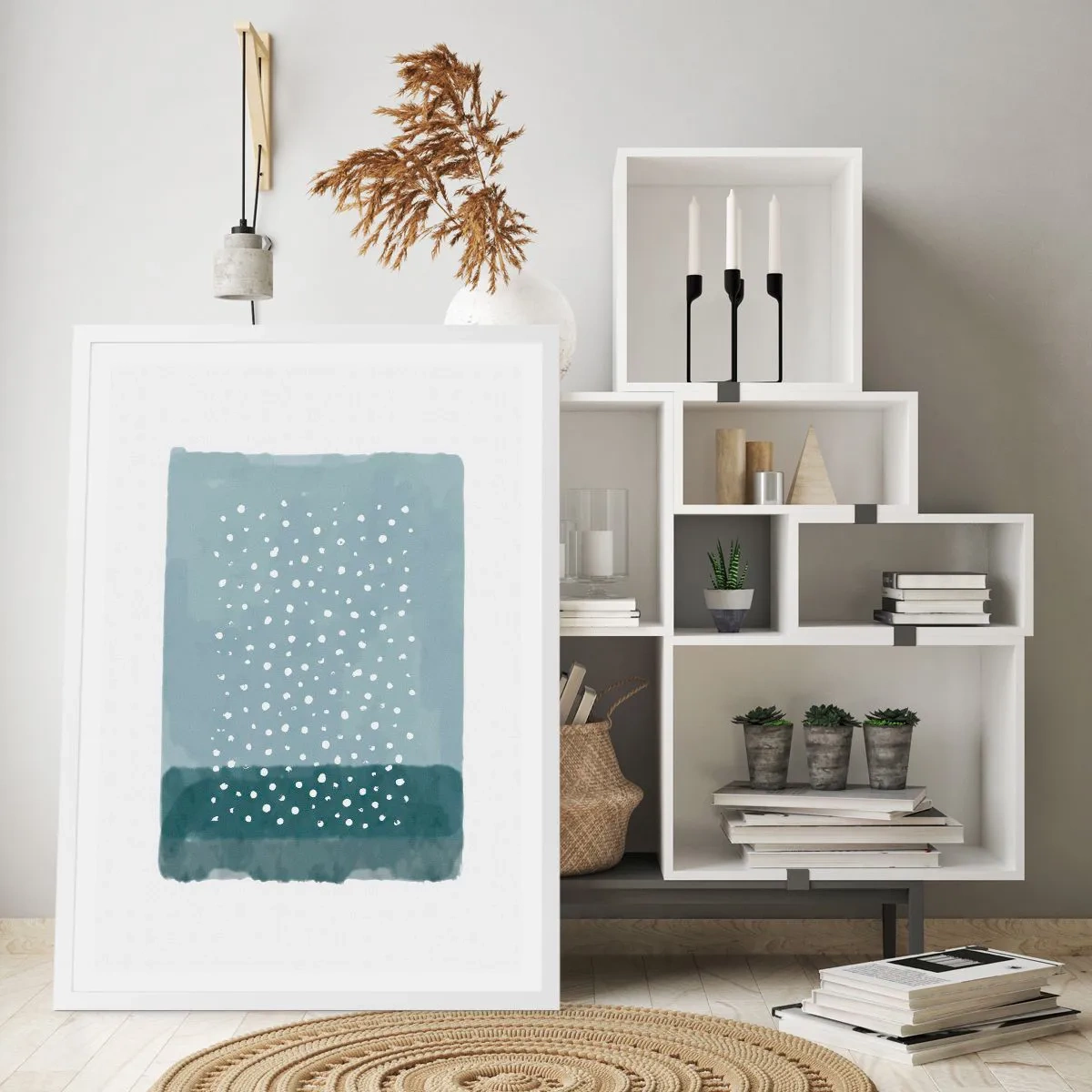 Poster în ramă albă - Crescute pe albastru - 30x40 cm