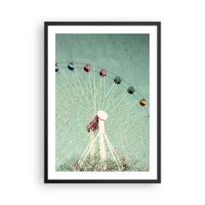 Poster în ramă neagră - O roată Ferris retro pe un cer de culoare verde-mentă - 50x70cm - Poftim la joacă - Decorațiune modernă pentru perete pentru living și dormitor ARTTOR