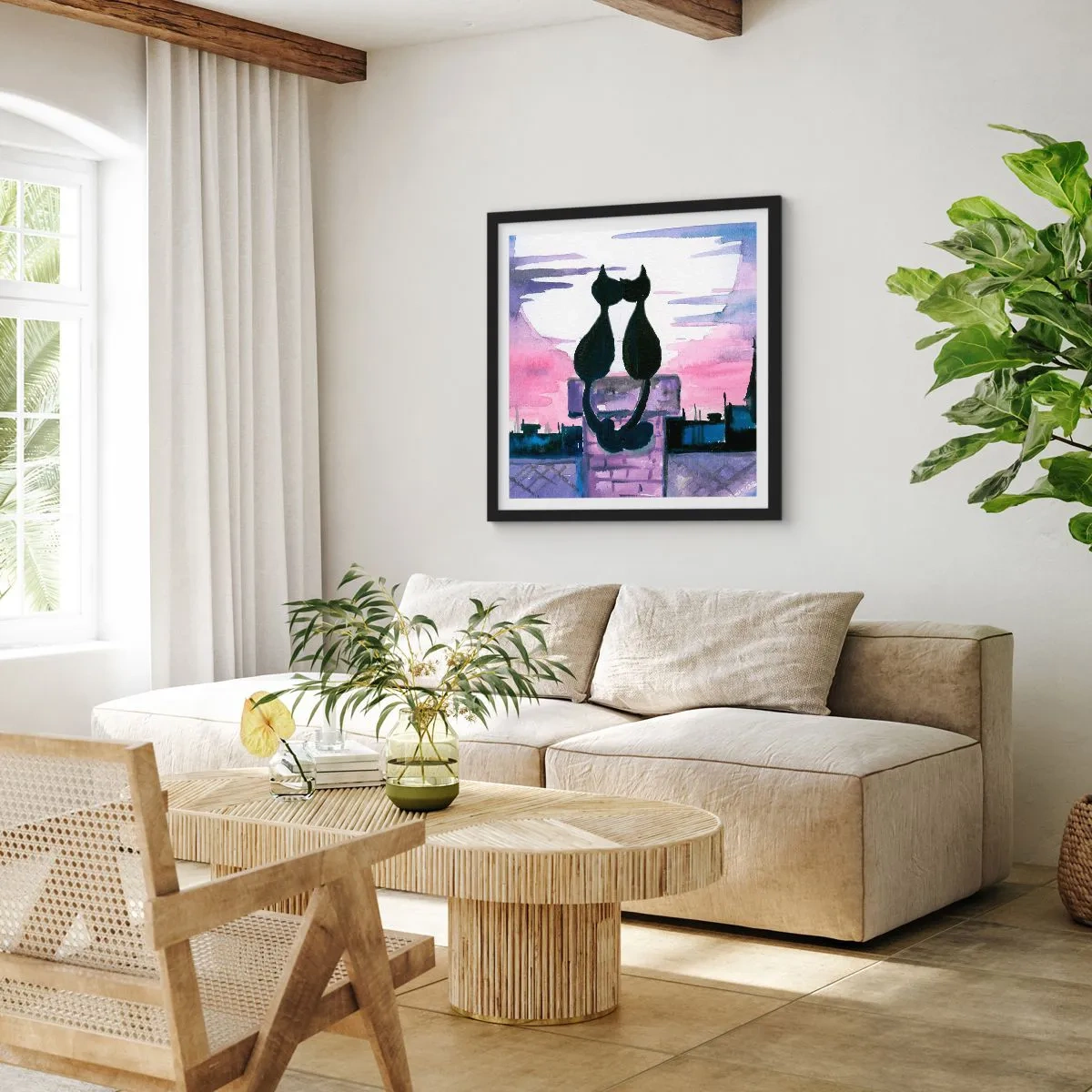 Poster în ramă neagră - Rendez-vous sub lună - 60x60 cm