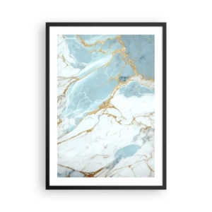 Poster în ramă neagră - Marmură elegantă în nuanțe de albastru și auriu - 50x70cm - Bogăția pietrei - Decorațiune modernă pentru perete pentru living și dormitor ARTTOR