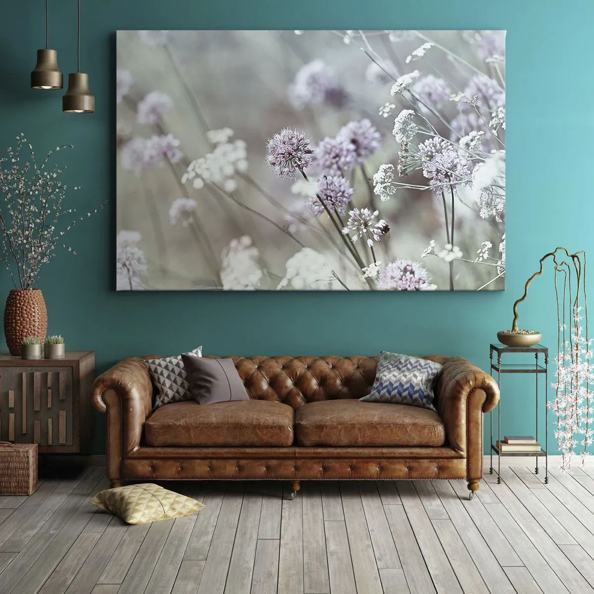 Tablou pe pânză Canvas - Flori delicate în nuanțe pastelate - 70x50cm - Ierburi dulci filigranate - Decorațiune modernă pentru perete pentru living și dormitor ARTTOR