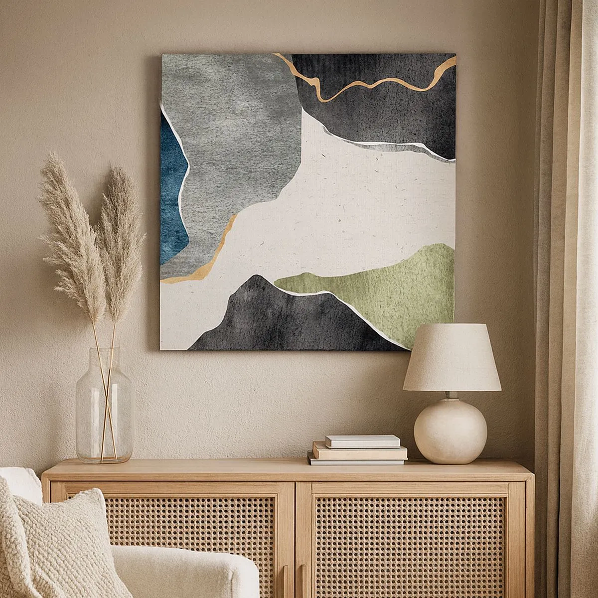 Tablou pe pânză - Compoziție mozaic cu fir de aur - 30x30 cm