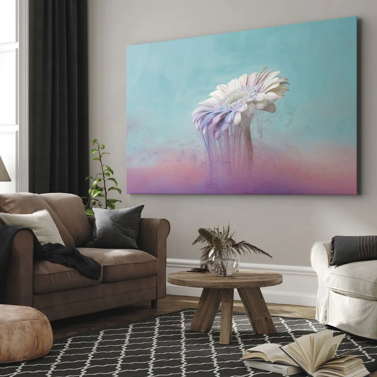 Tablou pe pânză Canvas - Gerberă pastelată cu efect de estompare - 70x50cm - Viața de după flori - Decorațiune modernă pentru perete pentru living și dormitor ARTTOR