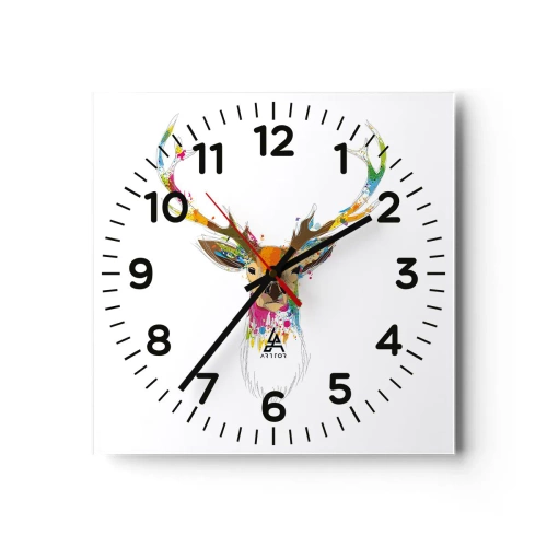 Ceas de perete - Ceas pe sticlă - Cerb blând scăldat în culoare - 30x30 cm