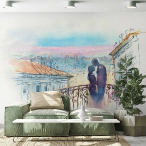 Tapet Premium Canvas - Iubiți parizieni - Arhitectură, Oraș, Un cuplu de îndrăgostiți - 350x256 cm