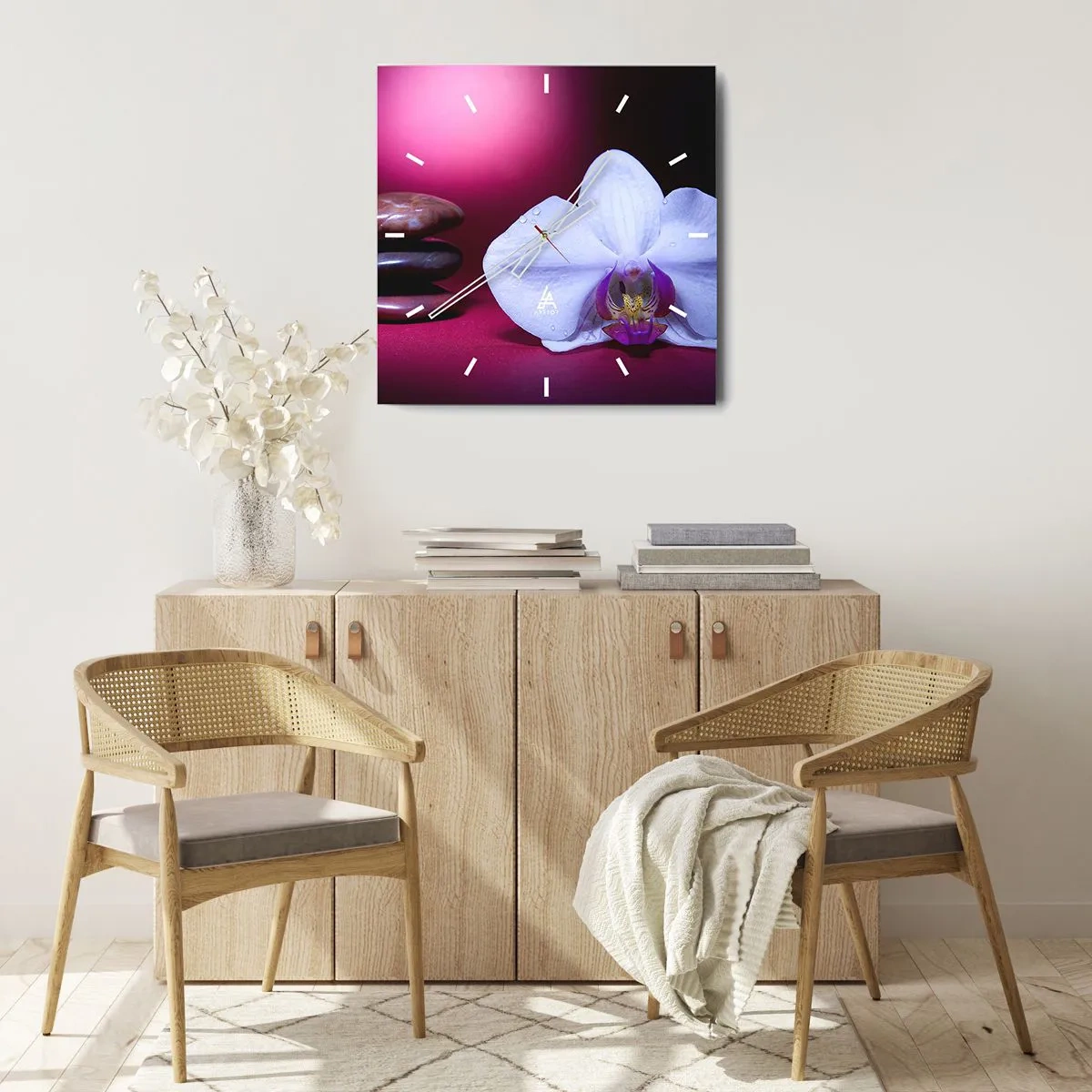 Ceas de perete - Ceas pe sticlă - Un studiu al prospețimii în mov - 40x40 cm