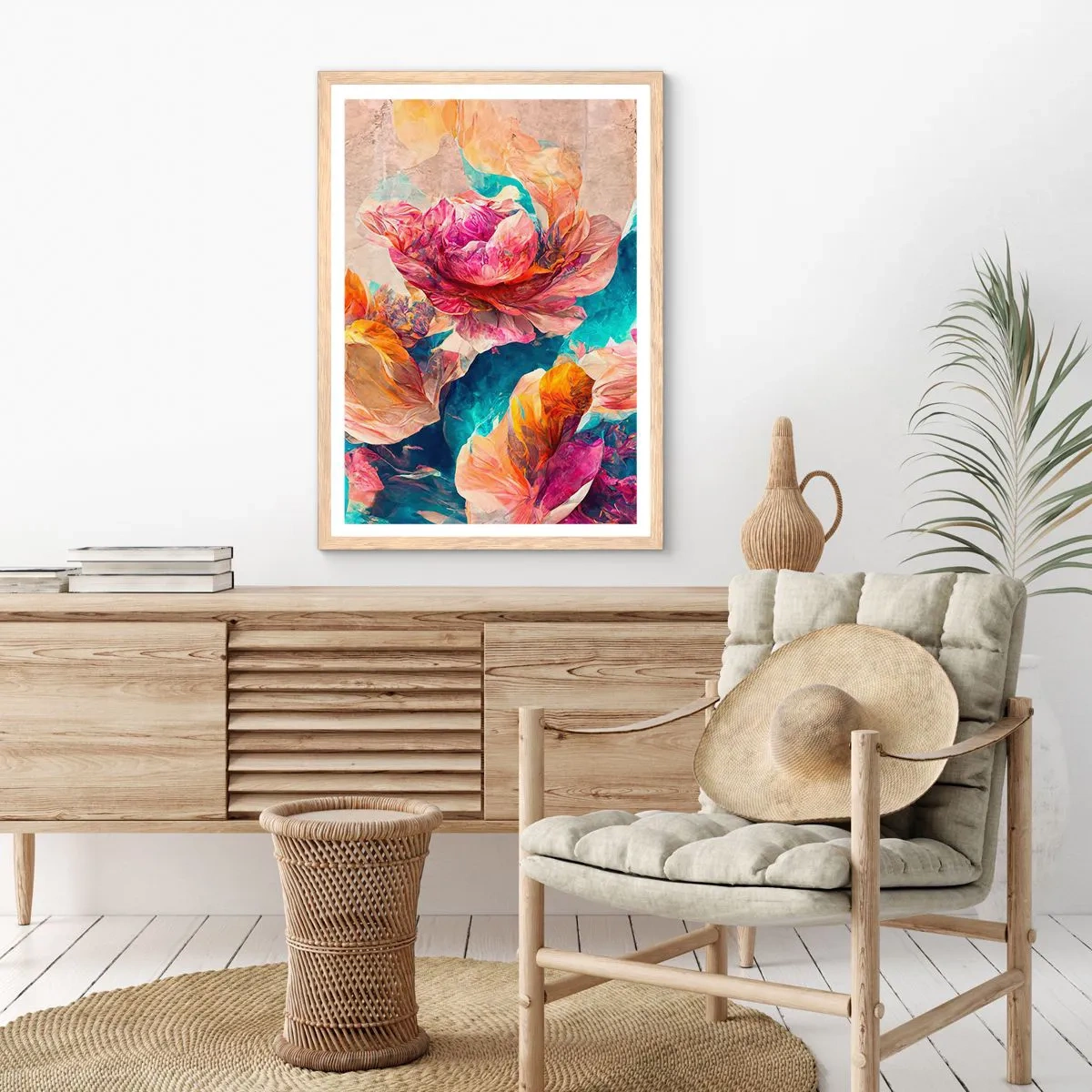 Poster în ramă de stejar deschis - Splendoarea colorată a buchetului de flori - 30x40 cm