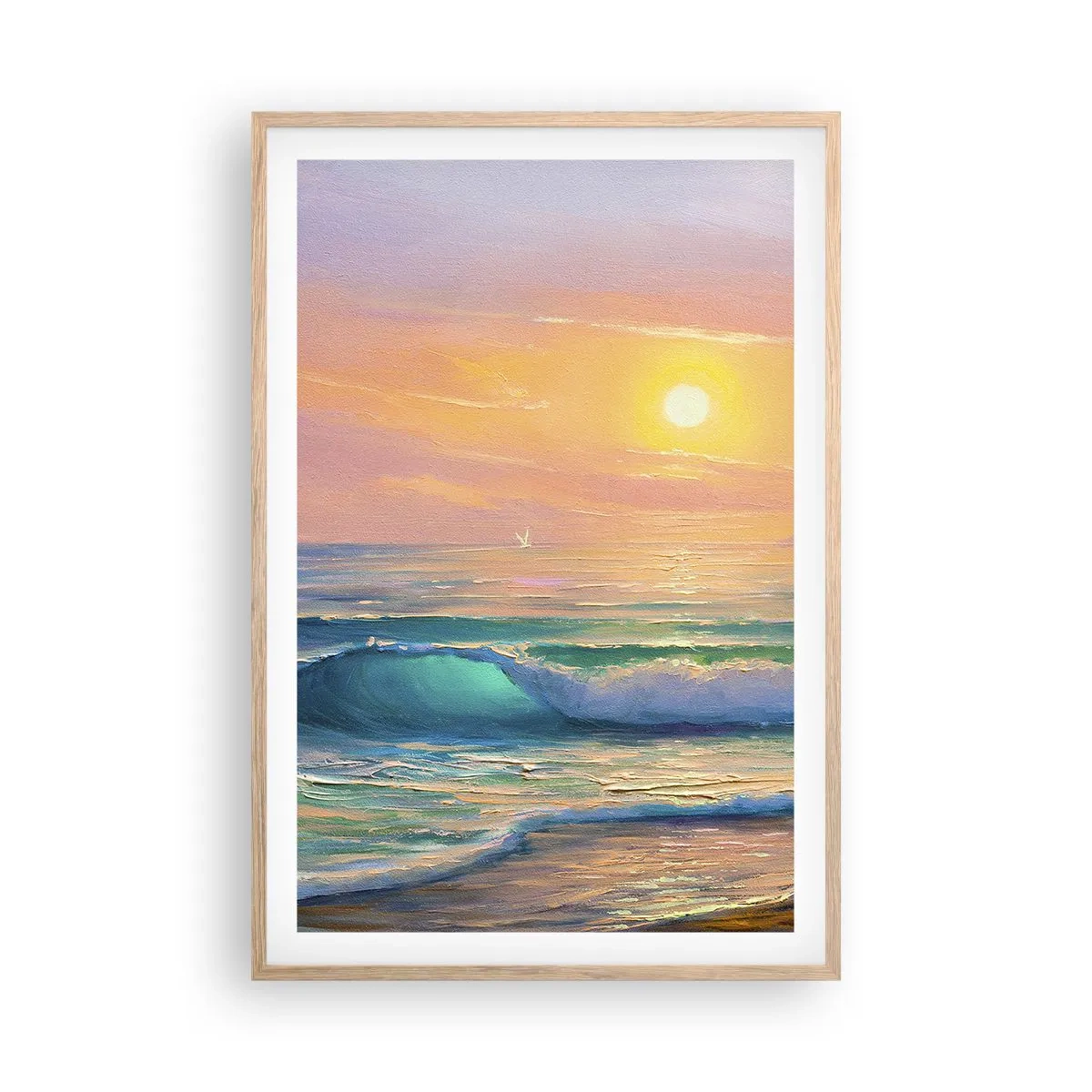 Poster în ramă de stejar deschis - Cântecul turcoaz al valurilor - 61x91 cm