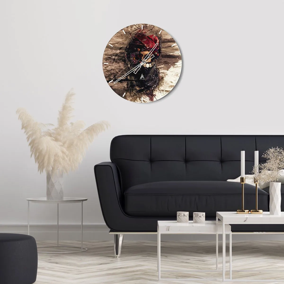 Ceas de perete - Ceas pe sticlă - Portret artistic al unei femei purtând bijuterii tradiționale - 30x30cm - Cel puțin îngrijător - Decorațiune modernă pentru perete pentru living, bucătărie și dormitor ARTTOR