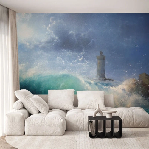 Tapet Premium Sand - La veghe împotriva elementelor - Peisaj, Far, Furtună - 100x70 cm