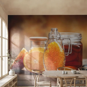 Tapet Standard Eco - Gust și aromă de soare - Gastronomie, Portocale, Borcan cu Miere - 250x175 cm