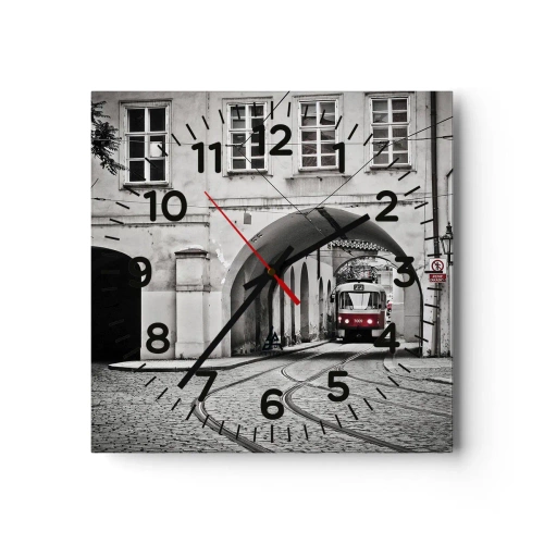 Ceas de perete - Ceas pe sticlă - Printr-un labirint urban - 40x40 cm