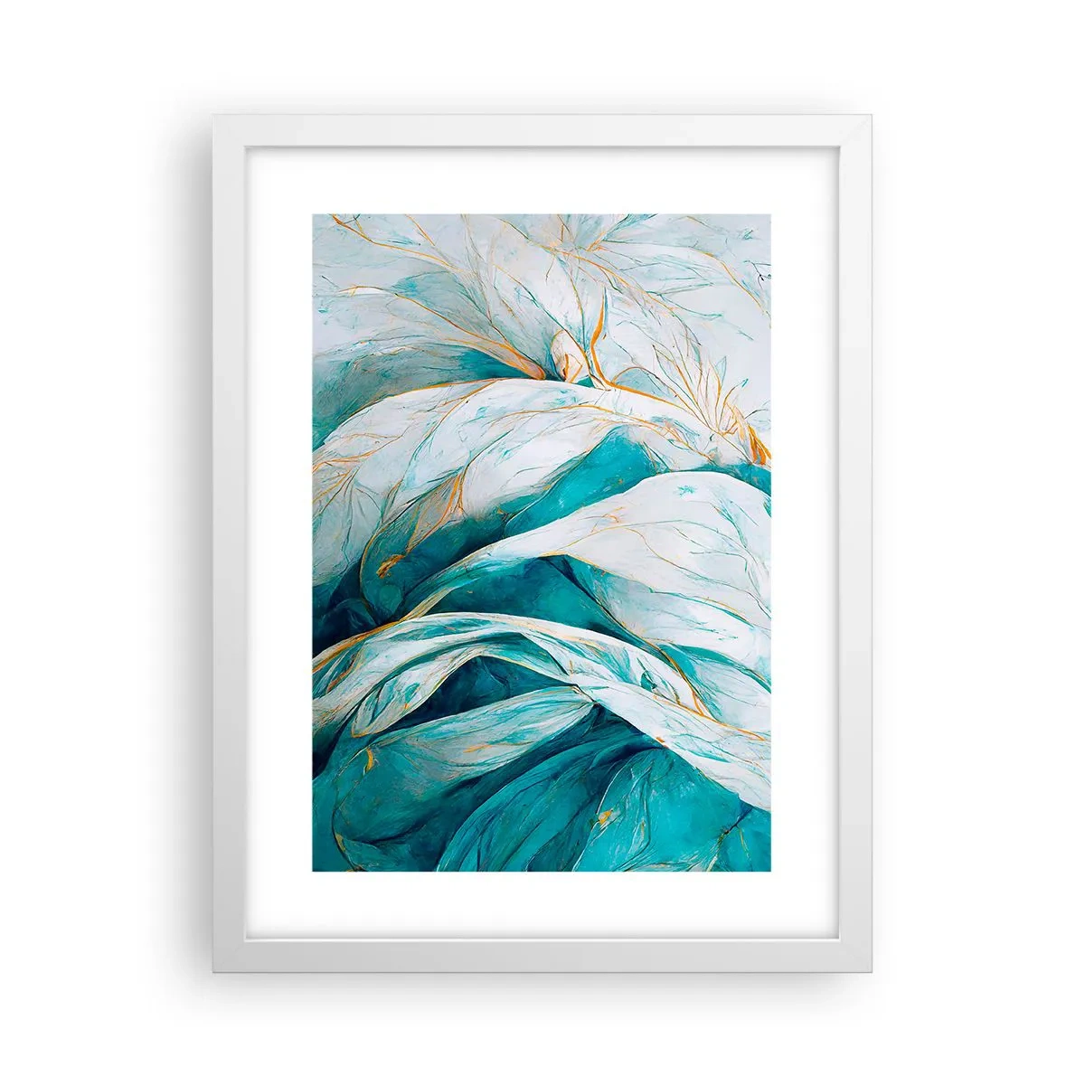 Poster în ramă albă - Abstractul albastru cu motiv auriu - 30x40 cm