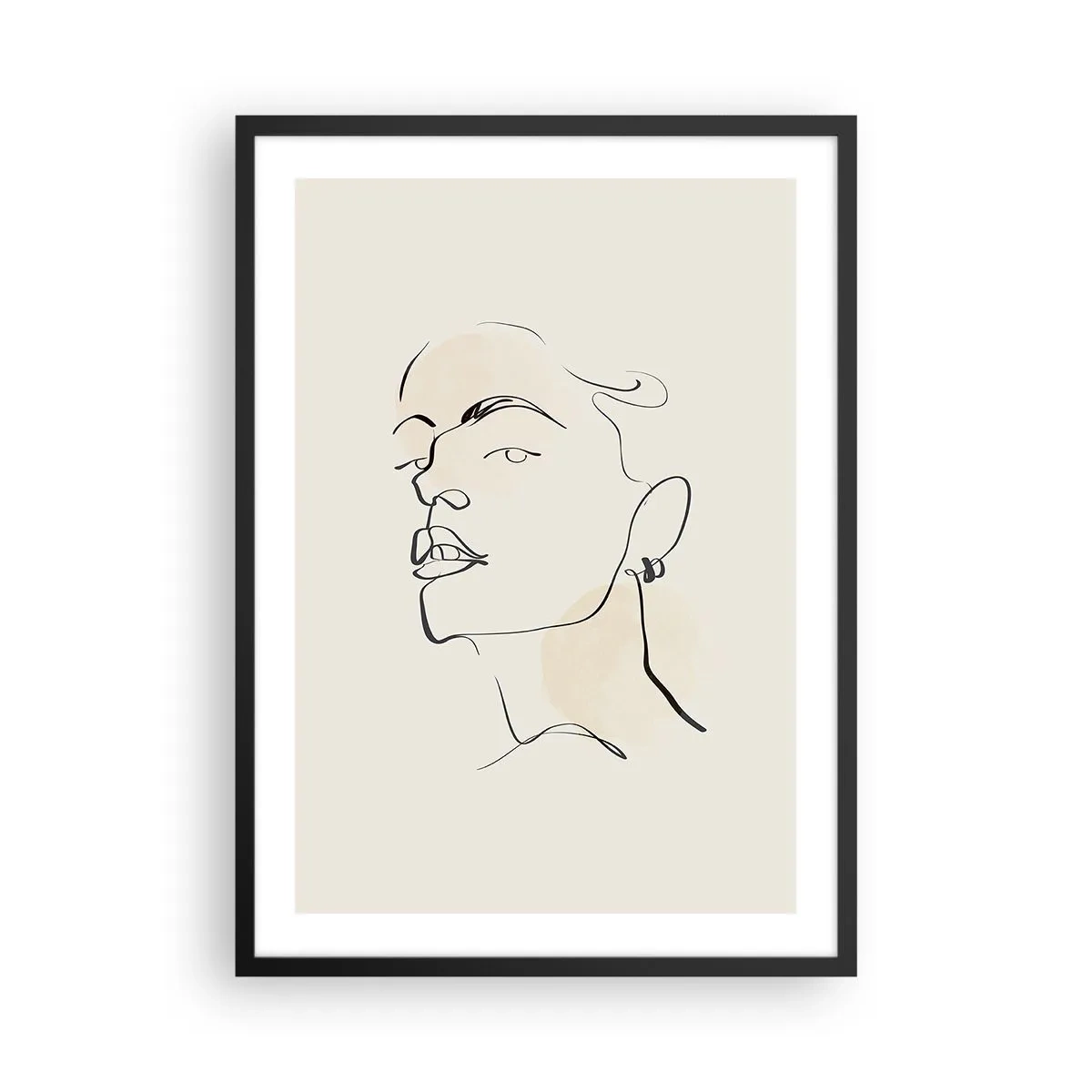 Poster în ramă neagră - Portret minimalist al unei femei în stilul artă liniară - 50x70cm - O privire mândră - Decorațiune modernă pentru perete pentru living și dormitor ARTTOR