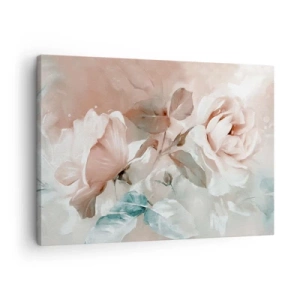 Tablou pe pânză Canvas - Trandafiri delicați în nuanțe pastelate pe un fundal deschis - 70x50cm - Spiritul romantismului - Decorațiune modernă pentru perete pentru living și dormitor ARTTOR