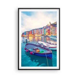 Poster în ramă neagră - O seară plină de culoare în port - 61x91 cm