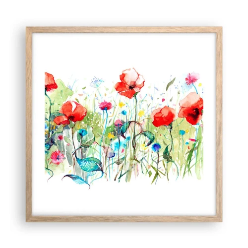 Poster în ramă de stejar deschis - O pajiște înflorită în luna mai - 50x50 cm