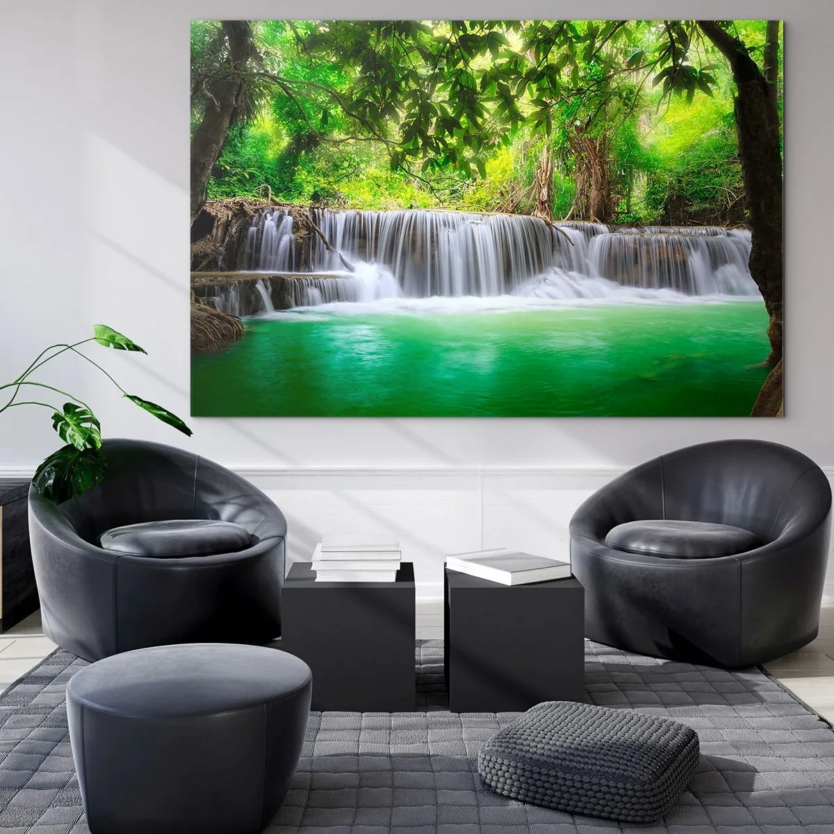 Tablou pe sticlă - Cascada verde - 100x70 cm