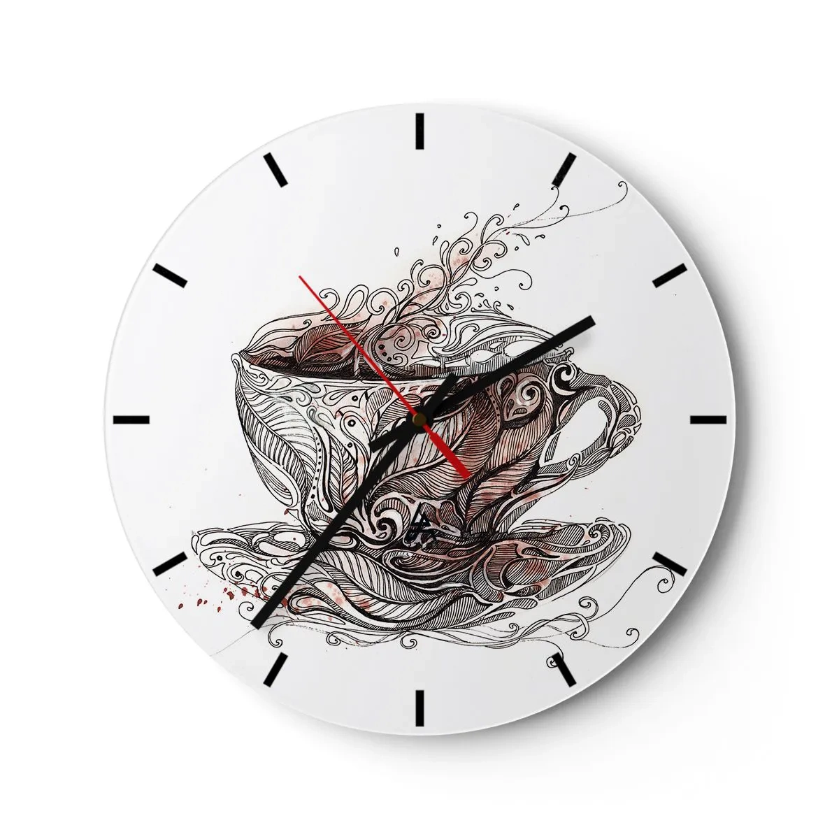 Ceas de perete - Ceas pe sticlă - O ceașcă de cafea cu un model artistic - 30x30cm - Ceaiul este bun pentru orice - Decorațiune modernă pentru perete pentru living, bucătărie și dormitor ARTTOR