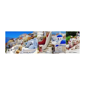 Mostră tapet Premium Canvas - Visând la o vară grecească - Arhitectură, Peisaj, Santorini - 100x30 cm