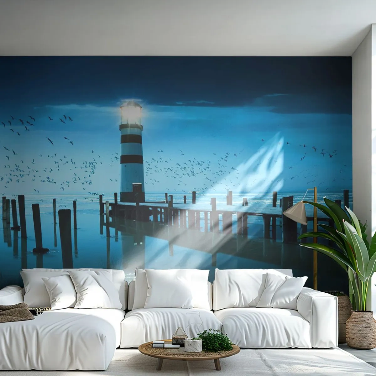 Tapet Premium Sand - Și nu ți-e frică de întuneric - Peisaj, Far, Pod de lemn - 100x70 cm