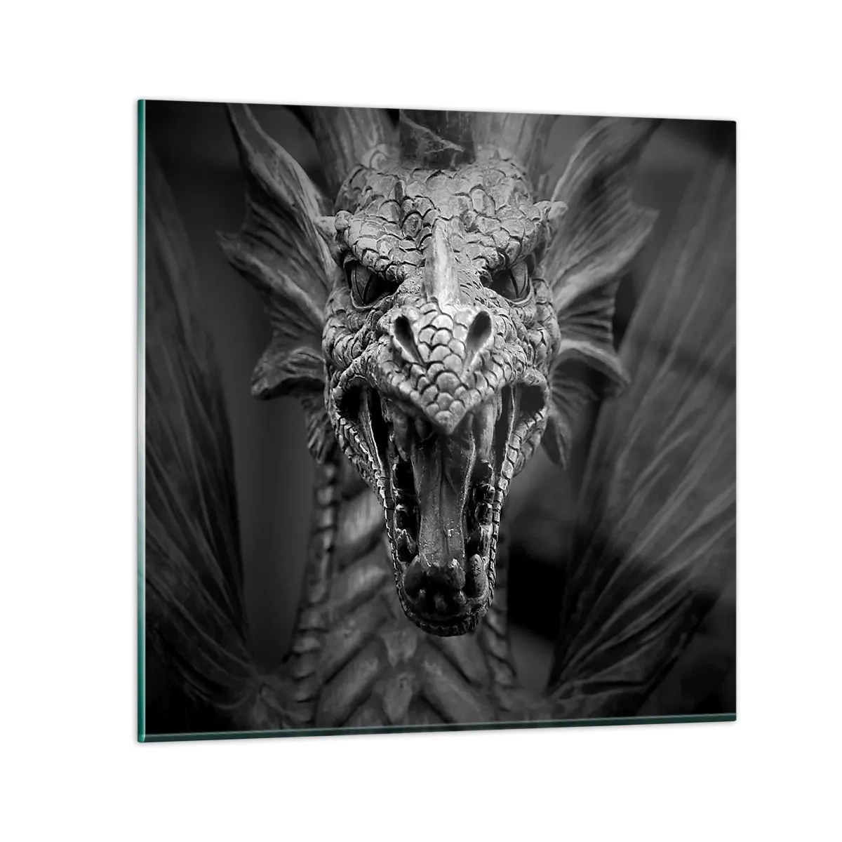Tablou pe sticlă - Dragon de basm în gri - 60x60 cm