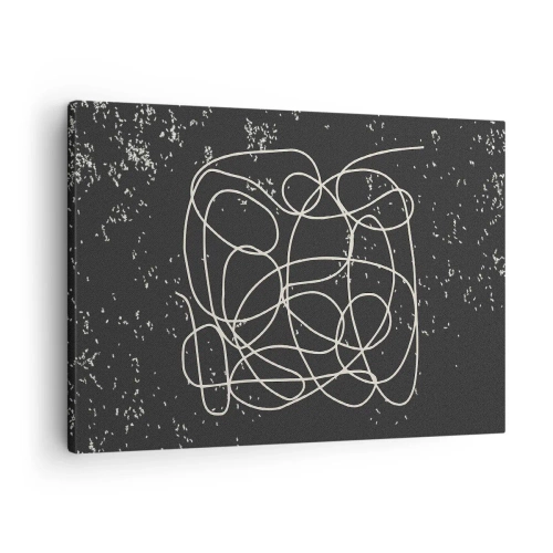 Tablou pe pânză Canvas - Linie abstractă pe fundal negru cu detalii fine - 70x50cm - Gânduri rătăcitoare - Decorațiune modernă pentru perete pentru living și dormitor ARTTOR