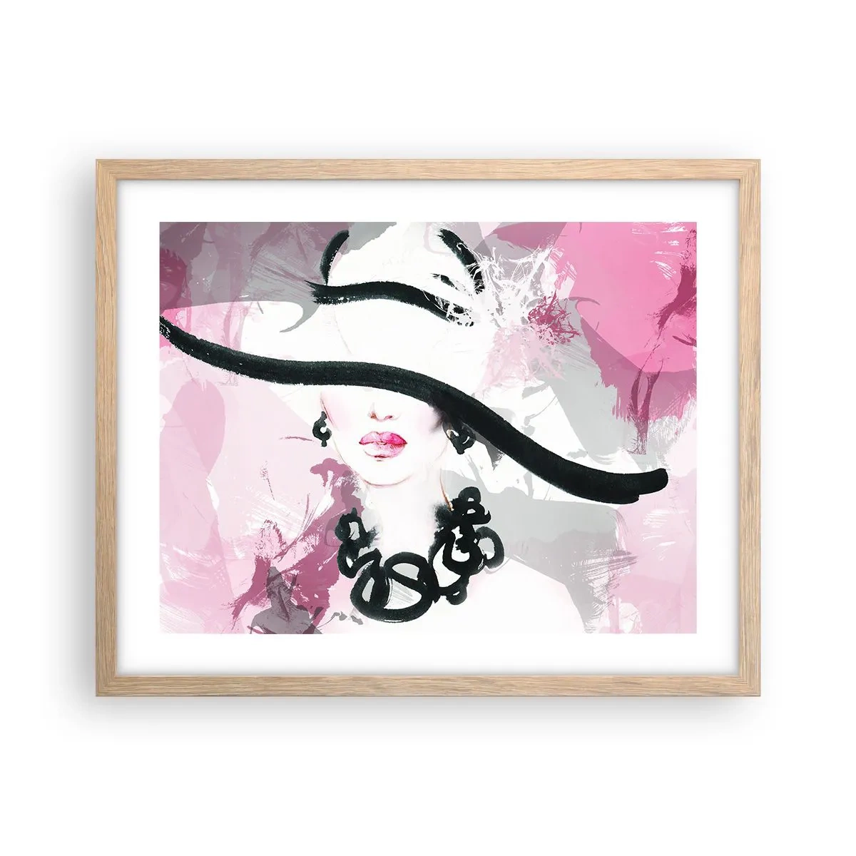 Poster în ramă de stejar deschis - Studiu unei dame în negru și roz - 50x40 cm