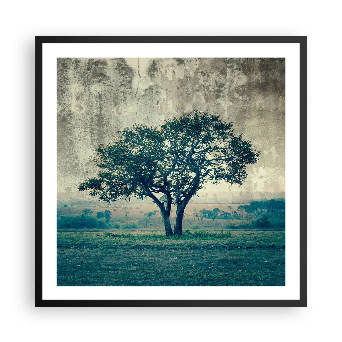 Poster în ramă neagră - Un măr pe o pajiște albastră? - 60x60 cm