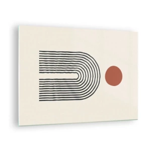 Tablou pe sticlă - Abstracție grafică cu linii și cercuri în stil retro - 70x50cm - Magnetismul formelor și al culorilor - Decorațiune modernă pentru perete pentru living și dormitor ARTTOR
