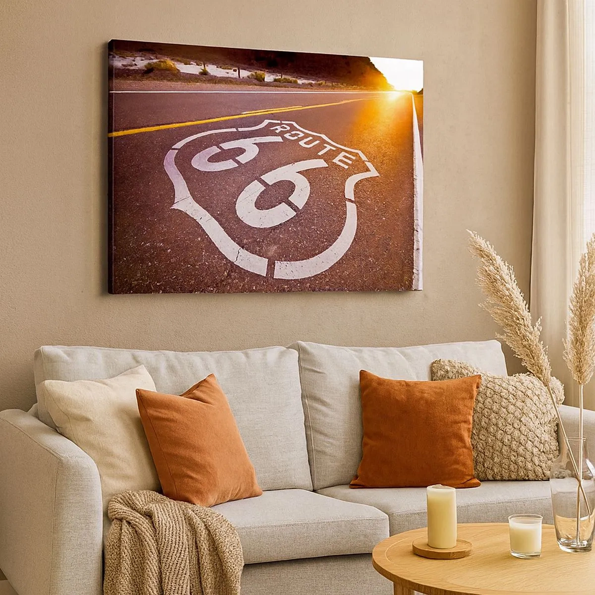 Tablou pe pânză Canvas - Ruta 66 la apus - 70x50cm - Celebrul Route 66 - Decorațiune modernă pentru perete pentru living și dormitor ARTTOR