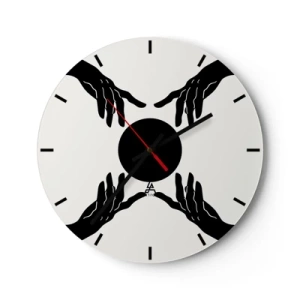 Ceas de perete - Ceas pe sticlă - Mâini negre care înconjoară un cerc întunecat pe un fundal deschis - 30x30cm - Semnul secret - Decorațiune modernă pentru perete pentru living, bucătărie și dormitor ARTTOR
